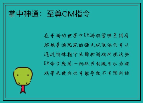 掌中神通：至尊GM指令